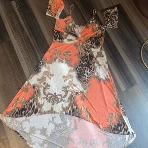 VENUS Orange and Beige Patterned Dress